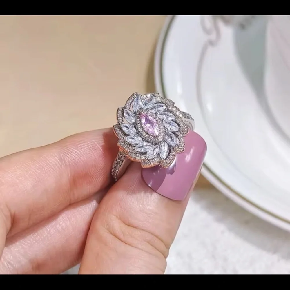 Brilliant diamond finish floral amethyst clear crystals Swarovski elements ring